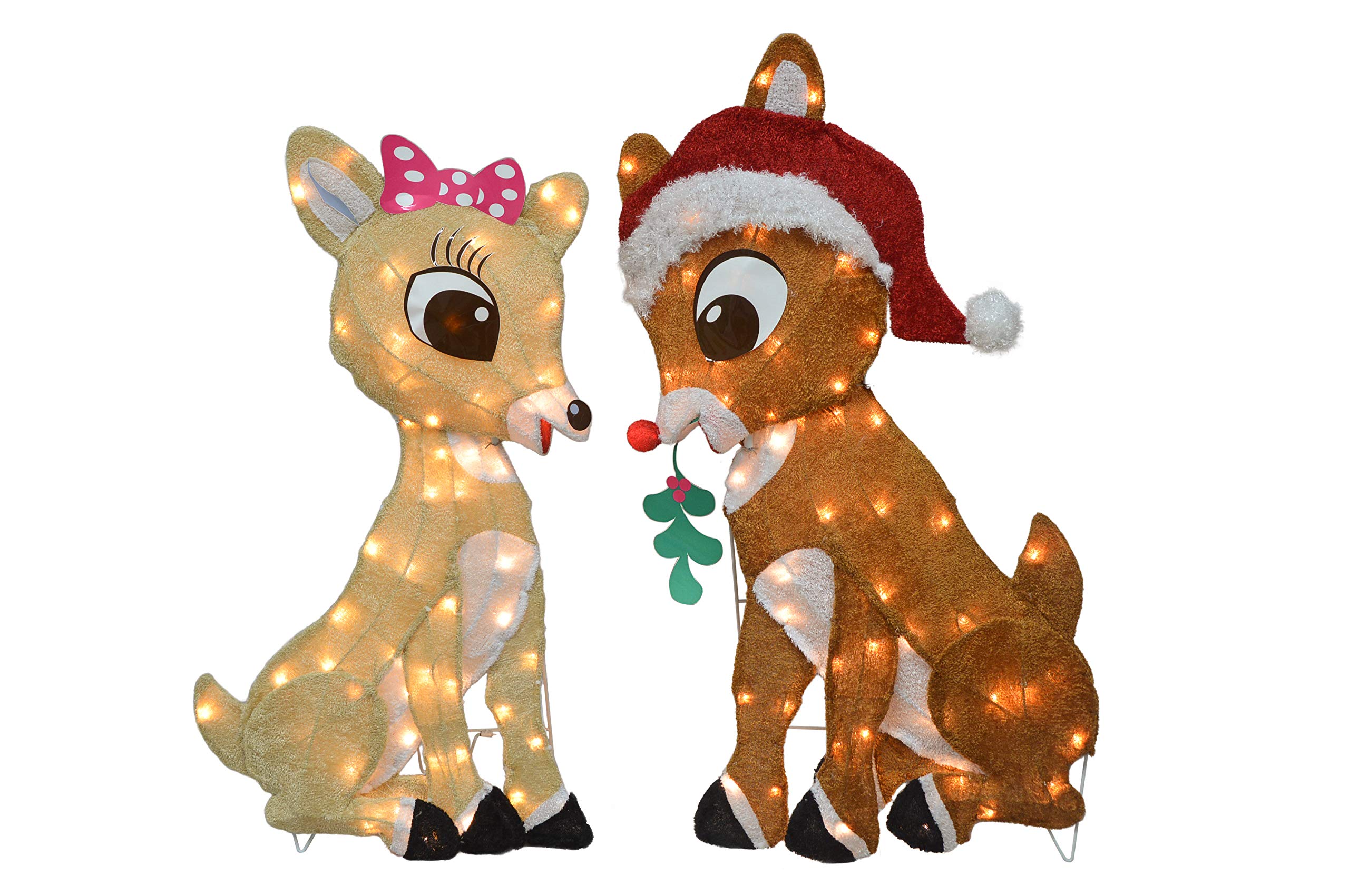 32 Rudolph PreLit 2D Rudolph and Clarice Sitting with Mistletoe Christmas Decor