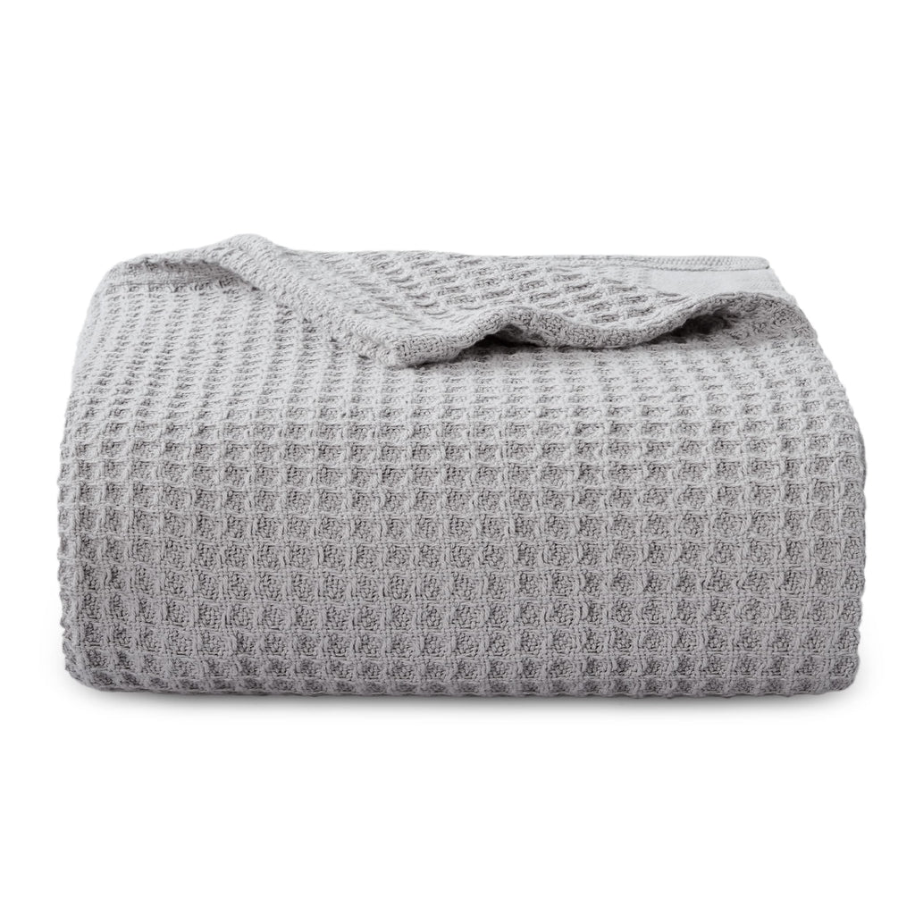 Bedsure 100% Cotton Large Throw Blanket For Couch - Waffle Weave Grey Throw Blanket For Bed, Lightweight And Soft Fall Throw Bla
