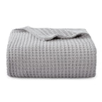 Bedsure 100% Cotton Large Throw Blanket For Couch - Waffle Weave Grey Throw Blanket For Bed, Lightweight And Soft Fall Throw Bla