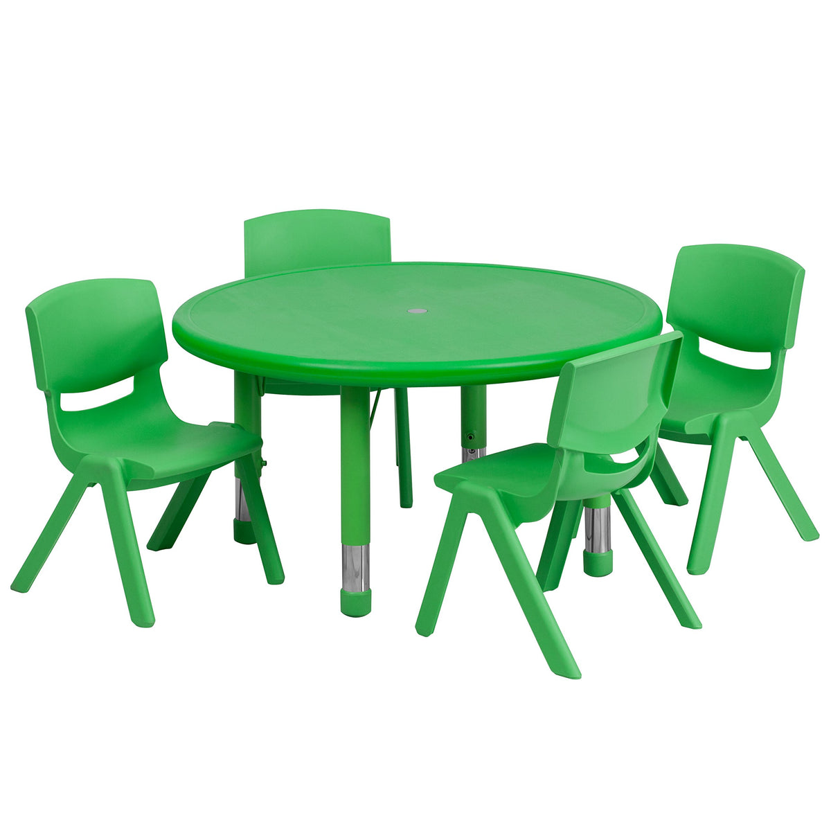 Flash Furniture Emmy 33'' Round Green Plastic Height Adjustable Activity Table Set with 4 Chairs