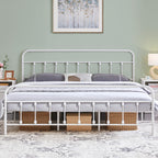 Yaheetech Classic Metal Platform Bed Frame Mattress Foundation With Victorian Style Iron-Art Headboard/Footboard/Under Bed Storage/No Box Spring Needed/King Size White