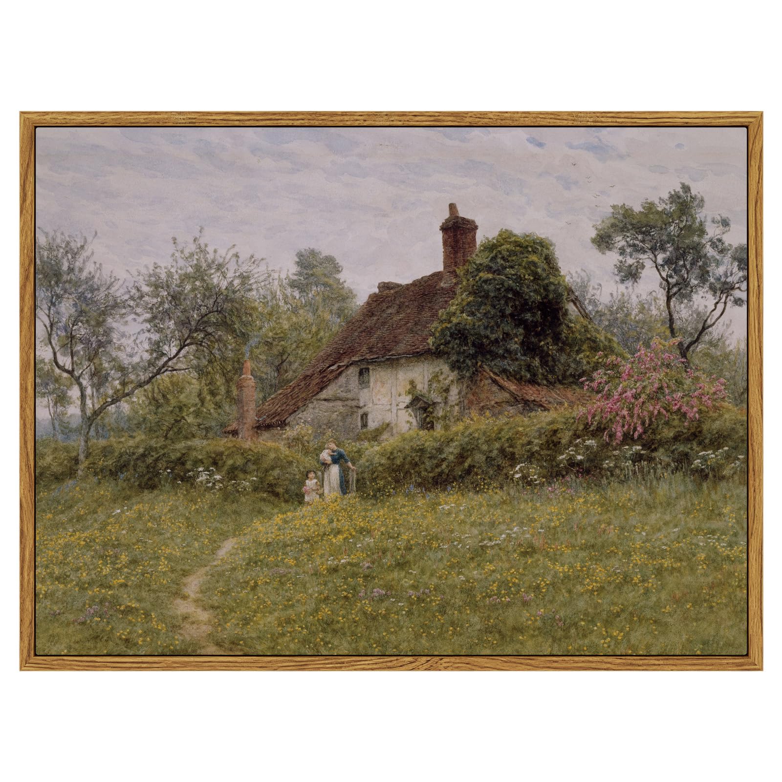 InSimSea Framed Canvas Wall Art Vintage Decor, Landscape Wall Art Prints, Old Cottages Countryside Paintings Wall Decor, Rustic 