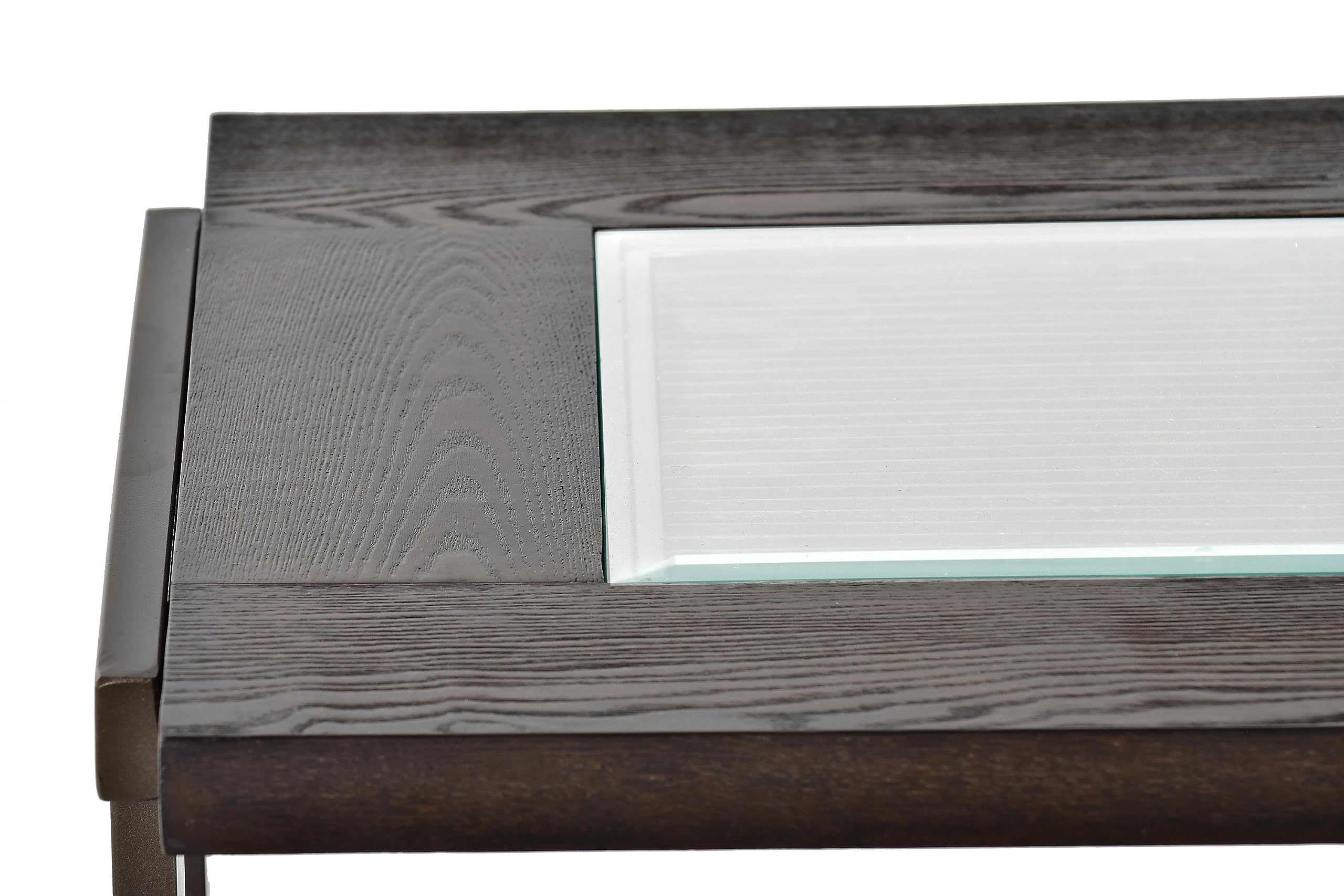 Steve Silver Furniture Terrell End Table, Rustic Industrial Design, Tempered Glass, Wood Top, Iron Frame, Smoky Brown Finish, for Living Room, Home Office, 24&quot; L x 24&quot; W x 24&quot; H, Brown