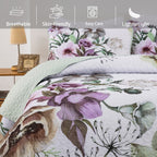 Drucon Floral Quilt Set Queen 3 Pieces Boho Green Quilt Coverlet Set Soft Microfiber Lightweight Green Quilted Bedspread For All