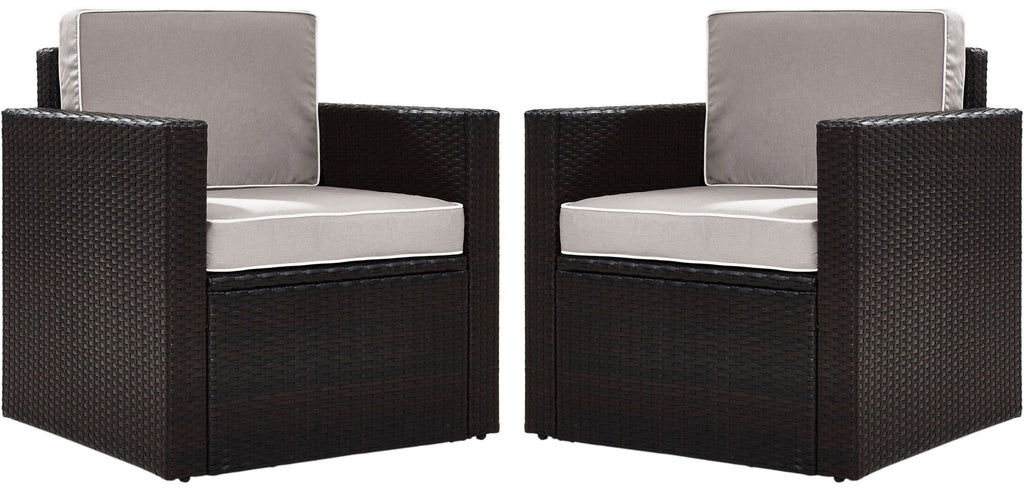 Crosley Furniture Palm Harbor 2-Piece Outdoor Chair Set, Wicker Patio Chairs for Conversation, Porch, Deck, Brown with Gray Cushions