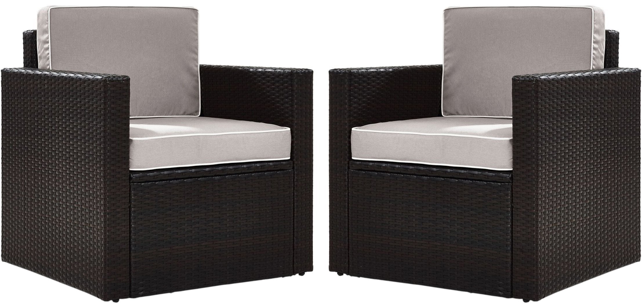 Crosley Furniture Palm Harbor 2-Piece Outdoor Chair Set, Wicker Patio Chairs for Conversation, Porch, Deck, Brown with Gray Cushions