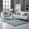 Modway Toryn Diamond Trellis 5X8 High Pile Shag Area Rug With Lattice Design In Aqua Blue And Ivory