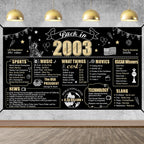 Eiurteao 21st Birthday Decorations Back in 2003 Banner Backdrop for Men Women, Black Gold Happy 21st Birthday Sign Poster Party 