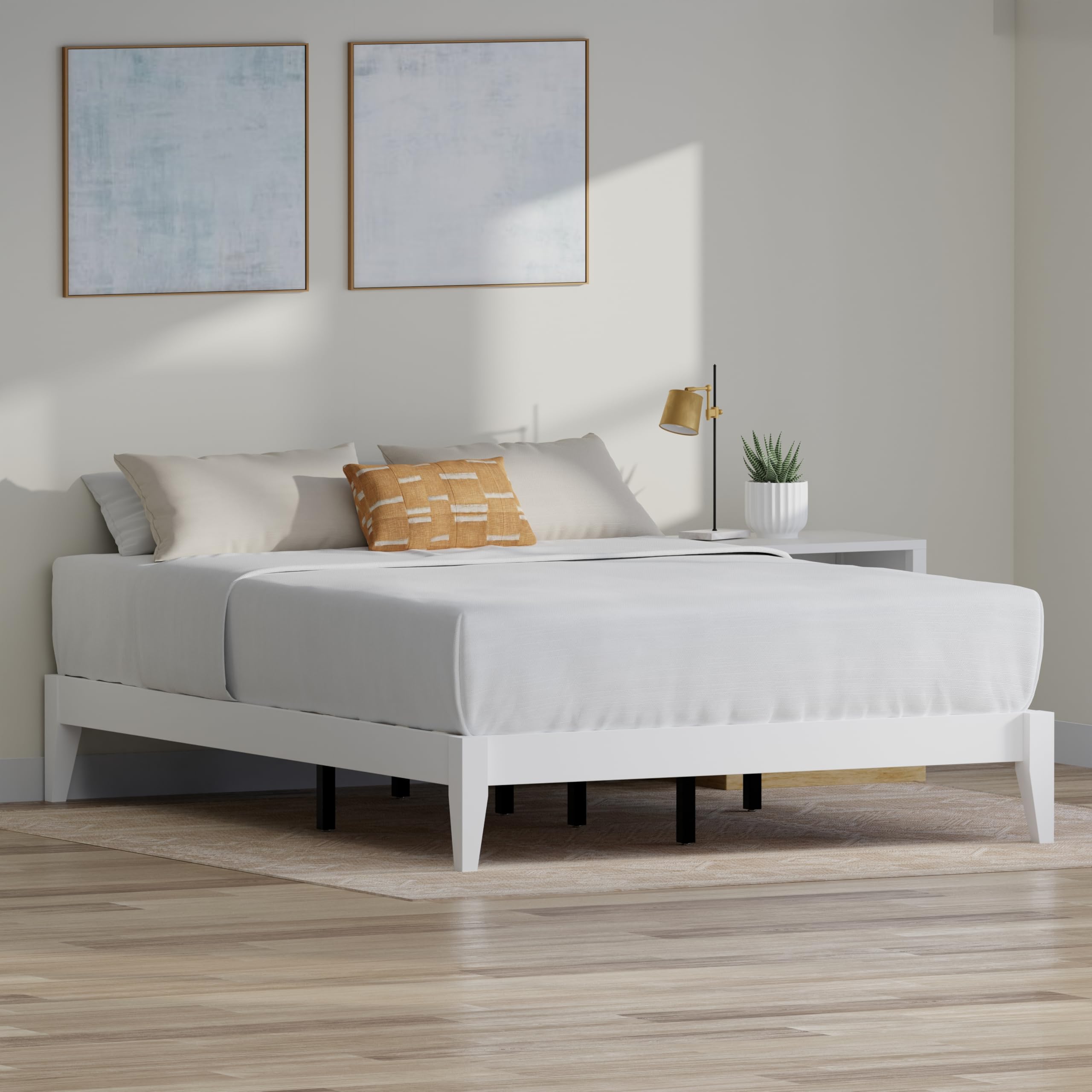 Serene Farmhouse Style Queen Wood Bed Frame - White