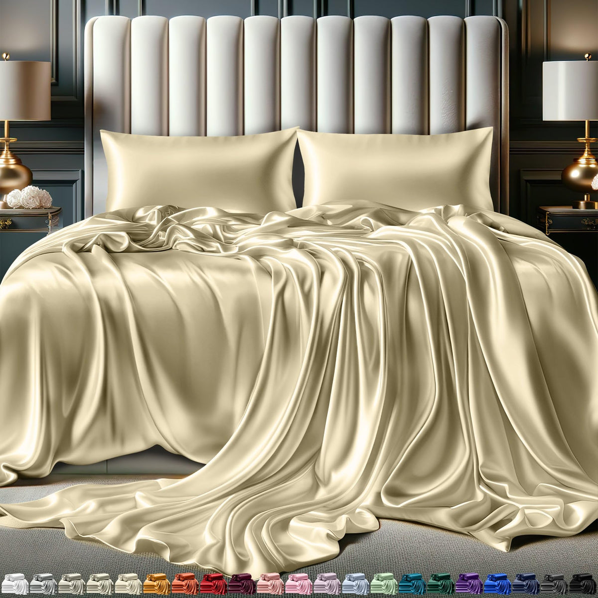 Decolure Satin Sheets Full Size Set 4 Pcs - Silky & Luxuriously Soft Satin Bed Sheets W/ 15Inch Deep Pocket - Similar To Silk Sh