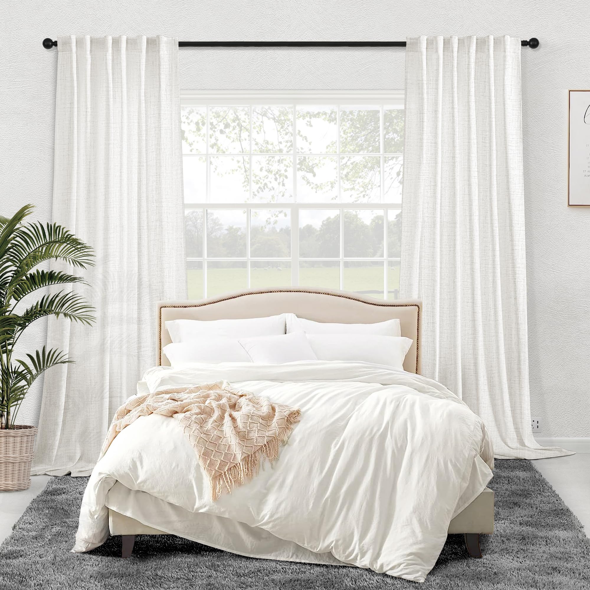 Meetbily Ivory Linen Curtains 96 Inches Long For Living Room 2 Panel Set Back Tab Modern Farmhouse Boho Linen Drapes Off White S