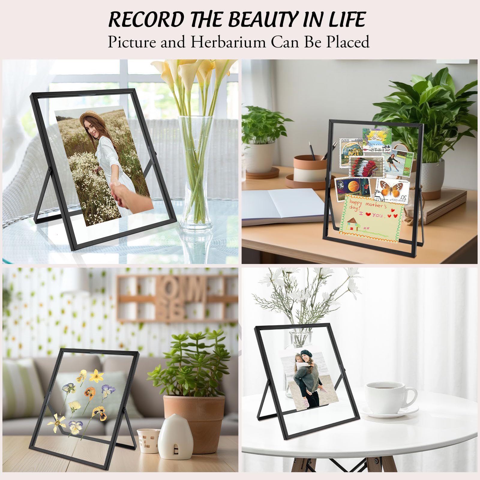 Golden State Art, Black 8X10 Frame For 6X8 Photo - Floating Frame For 6 X 8 Or Smaller Photos - Metal Frame And Real Glass, Eleg