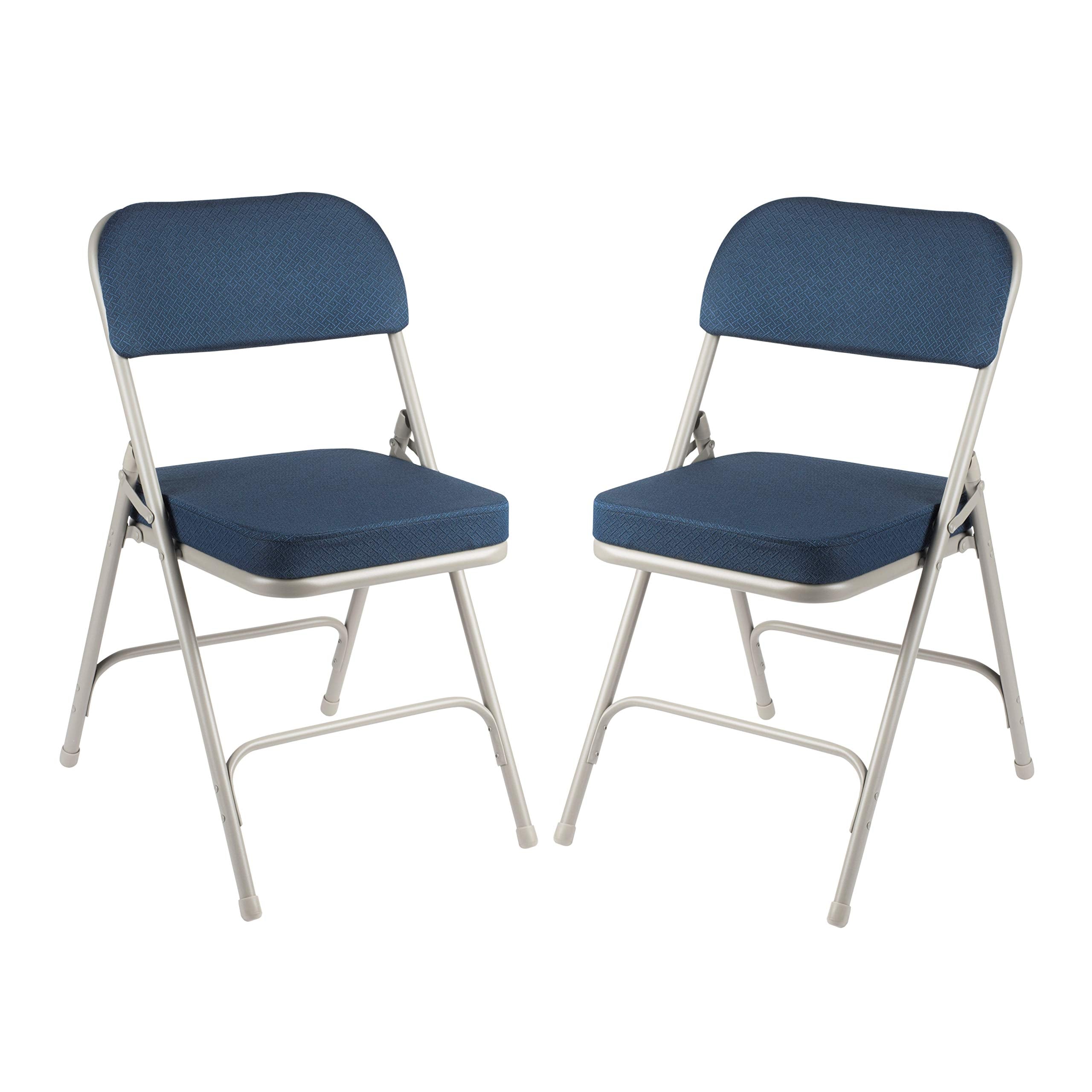 Oef Furnishings (2 Pack Fabric Upholstered Folding Chairs With 2-Inch Cushioned Seat - Blue, Heavy-Duty 18-Gauge Steel Frame, Pr