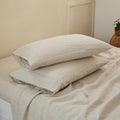 King Linens 100% French Linen Pillowcases With Embroidery - Pack Of 2 - Washed Solid Color Natural Flax Soft Breathable - Linen,