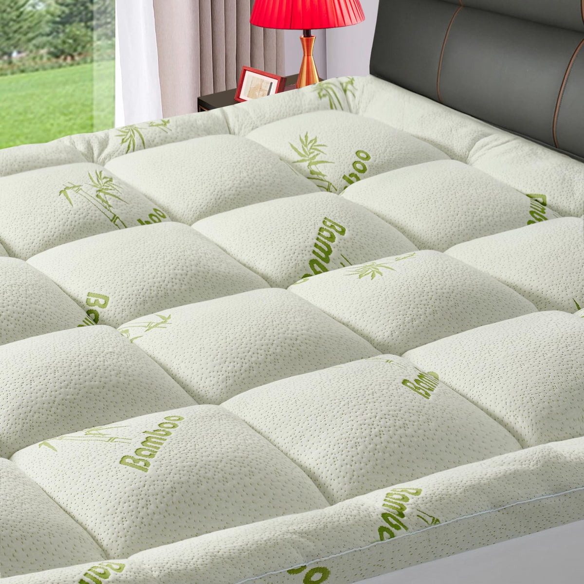 Premium Viscose Made From Bamboo California King Size Mattress Topper For Back Pain, Quilted Fitted Extra Thick Mattress Pad,Pil