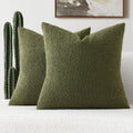 Futei Pack Of 2 Moss Green Boucle Accent Decorative Throw Pillow Covers,16X16 Inch Soft Solid Textured Cushion Case,Home Decor F