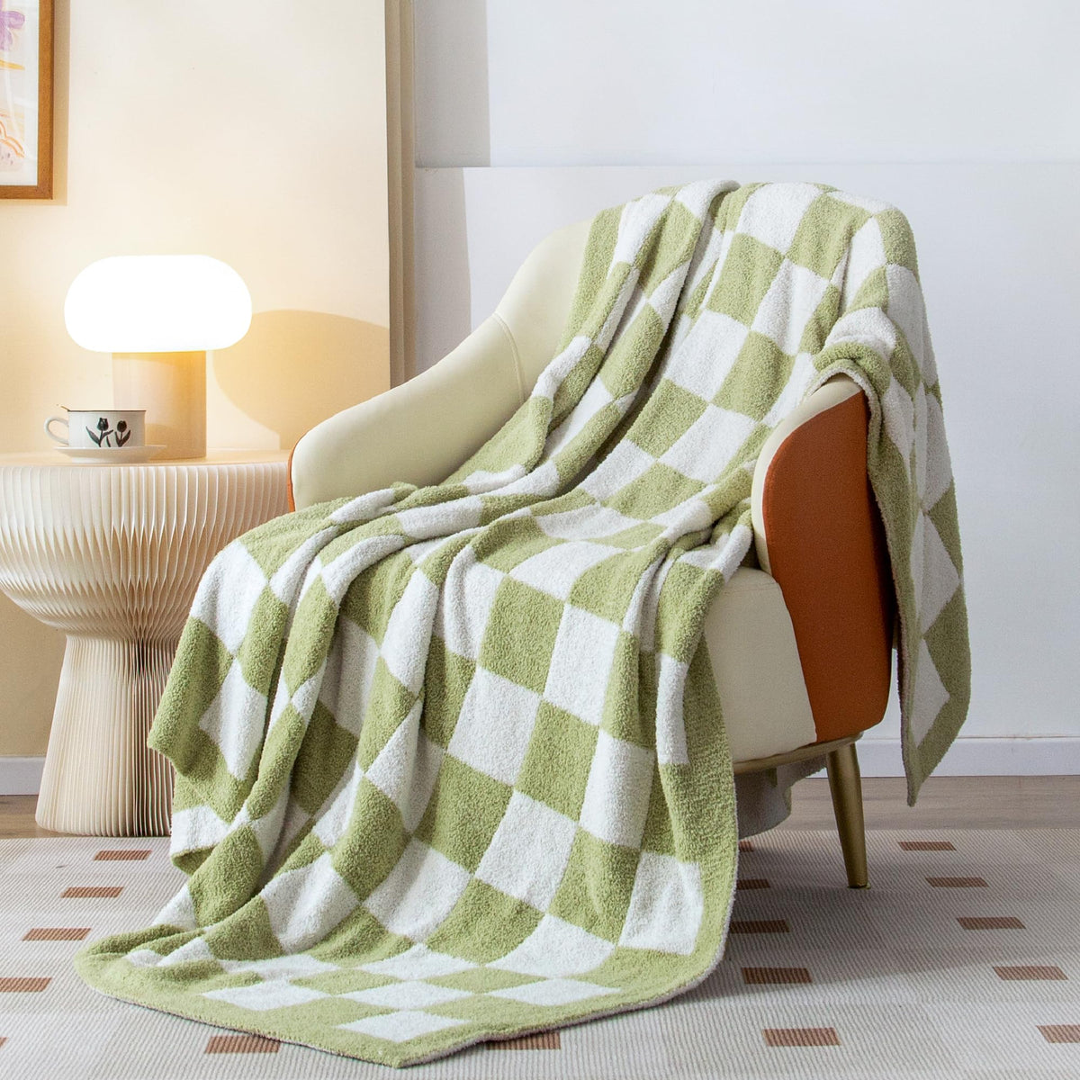 Searoomy Checkered Blanket, Ultra Soft Knitted Blanket Queen Size, Warm Cozy Fluffy Microfiber Reversible Checkerboard Bed Blank