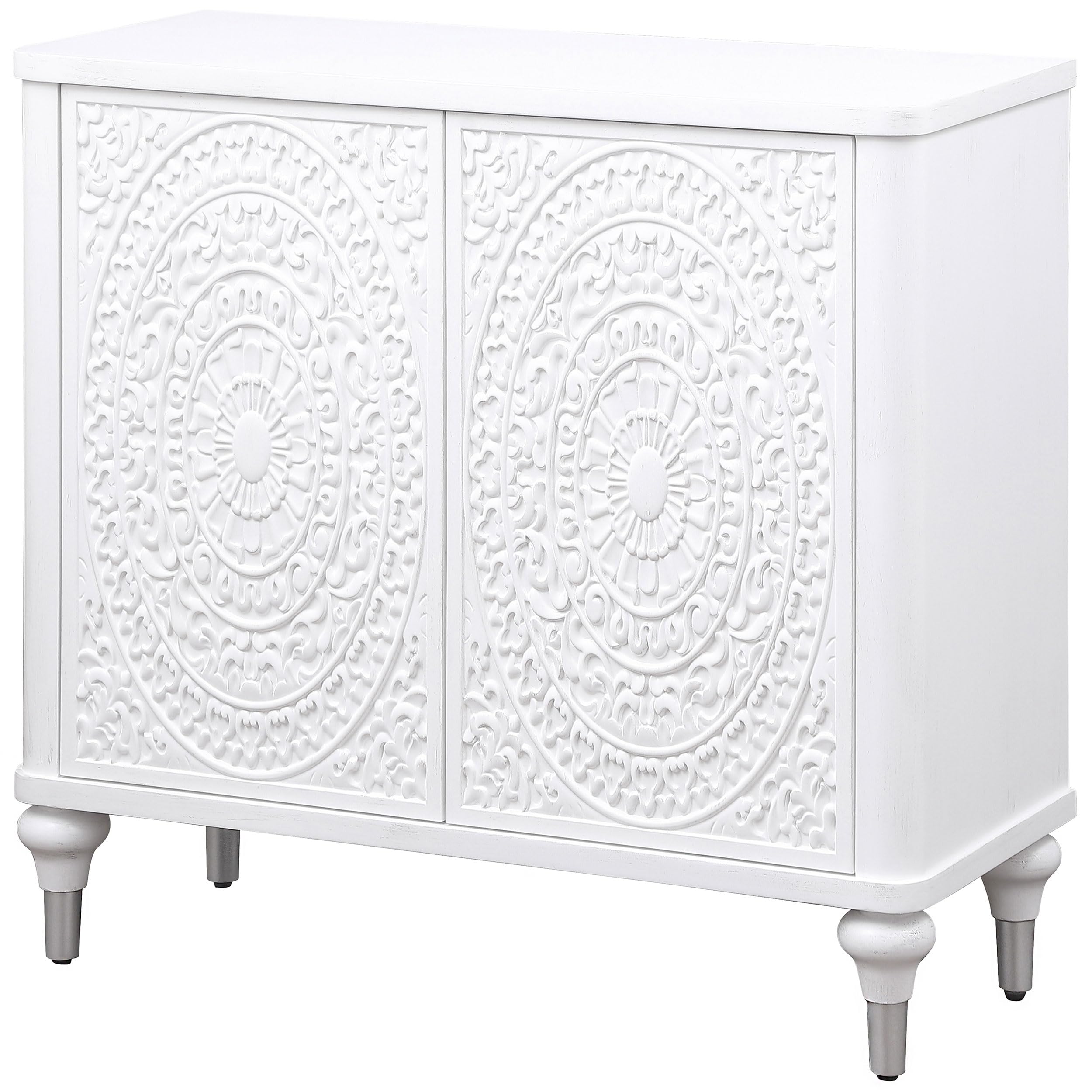 Coaster Home Furnishings Cardella 2-Door Mandala Accent Cabinet Distressed White