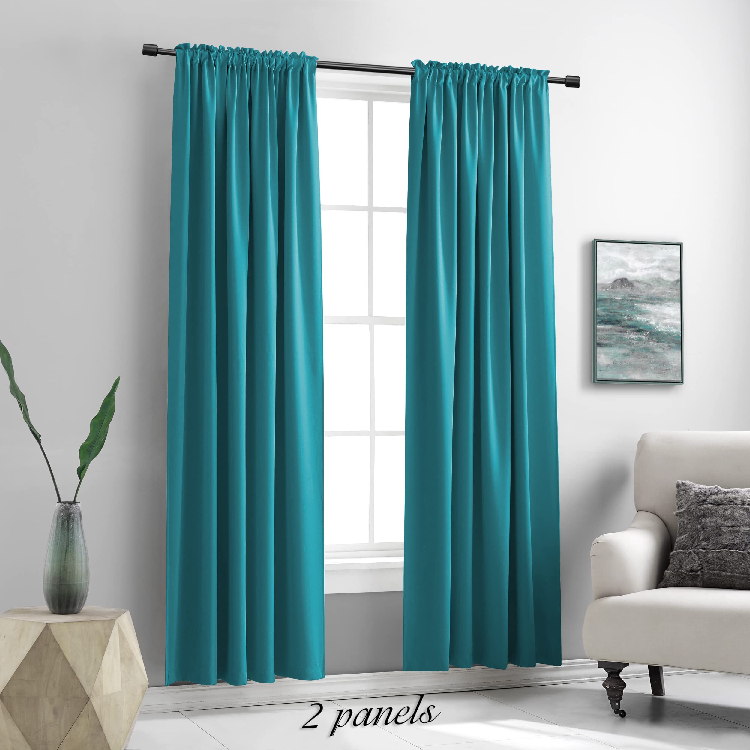 Donren 84 Inch Teal Blackout Curtains For Craft Room - Thermal Insulated Room Darkening Rod Pocket Curtains(52 By 84 Inch,Set Of 2 Panels)