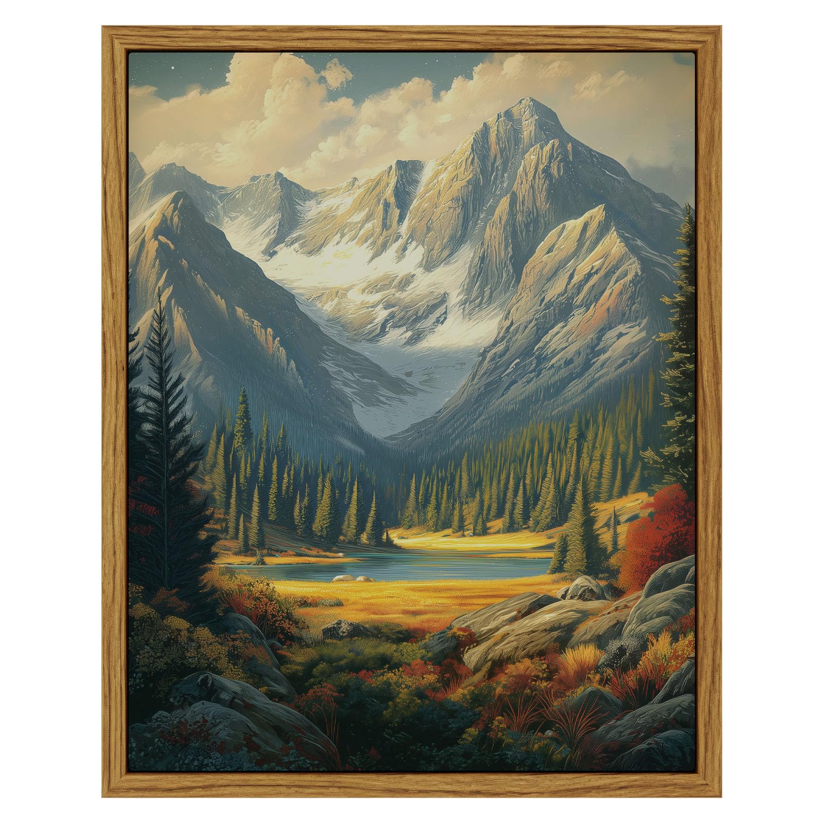 InSimSea Framed Canvas Wall Art, Vintage National Park Art for Living Room Hallway Shelf, 10x8in, Rocky Mountain Valley Landscap