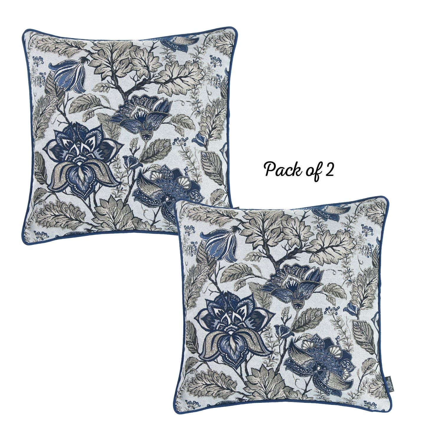 HomeRoots 100% Jacquard Polyester Set of 2 17' Jacquard Weaver Throw Pillow Cover in Blue