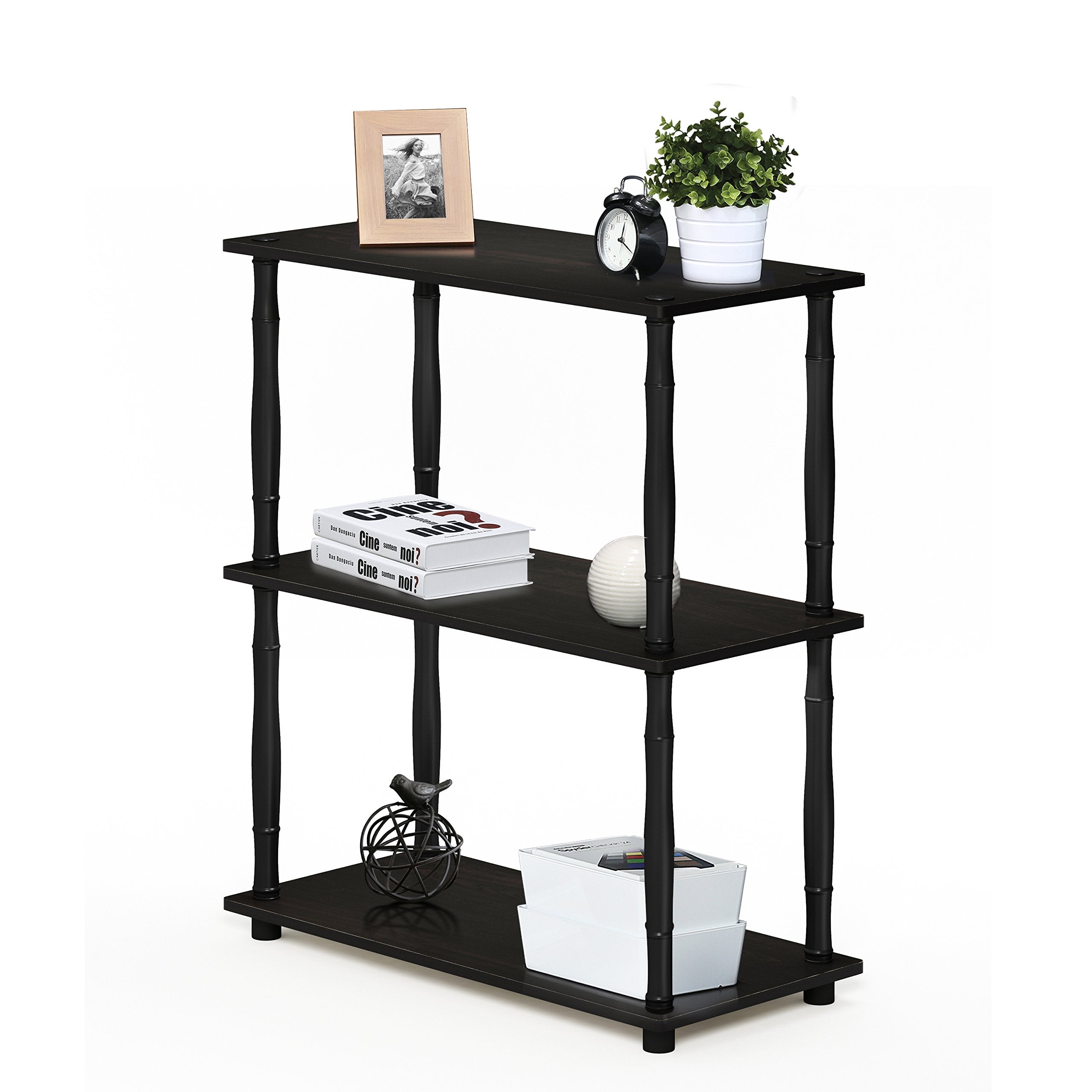 Furinno Turn-N-Tube 3-Tier Compact Multipurpose Shelf Display Rack With Classic Tube, Espresso/Black
