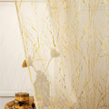 Deeprove Cream Sheer Curtains 96 Inch Length 2 Panels, Tree Branch Gold Foil Print Metallic For Bedroom Dining Room Abstract Dec