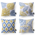 Phantoscope Set Of 4 New Living Series Leaf Geometric Yellow And Blue Throw Decorative Pillow Cover Cushion Cover 18 X 18 Inches