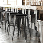 Flash Furniture Kai Commercial Grade Indoor-Outdoor Bar Height Stool - Black Metal Frame - Black Poly Resin Seat - 30" High - Backless