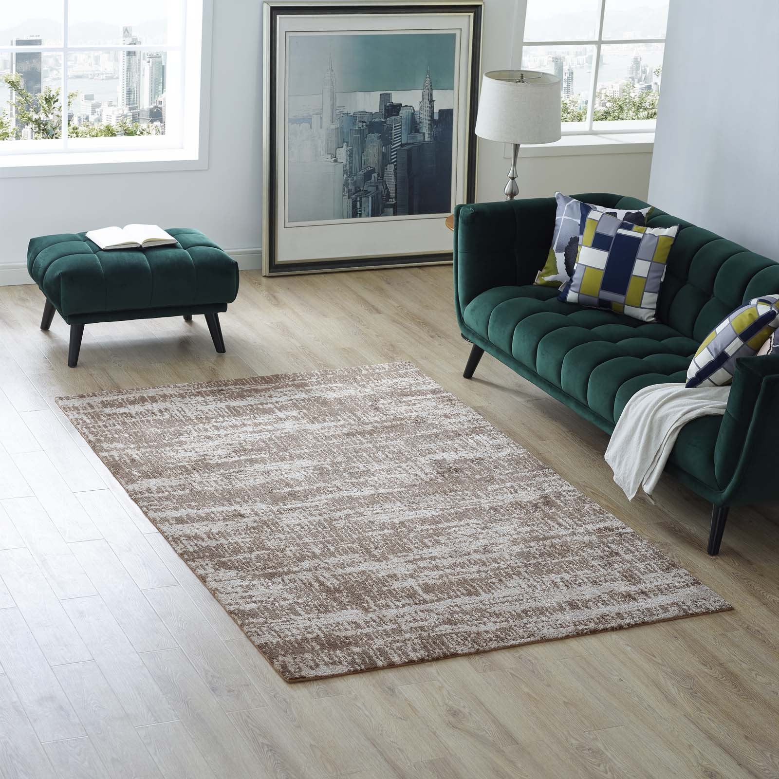 Modway Darja Distressed Rustic Modern 5X8 Area Rug In Light And Dark Tan