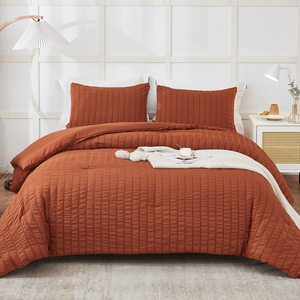 Avelom Terracotta Seersucker California King Comforter Set (104X96 Inches), 3 Pieces-100% Soft Washed Microfiber Lightweight Comforter With 2 Pillowcases, All Season Down Alternative Bedding Set