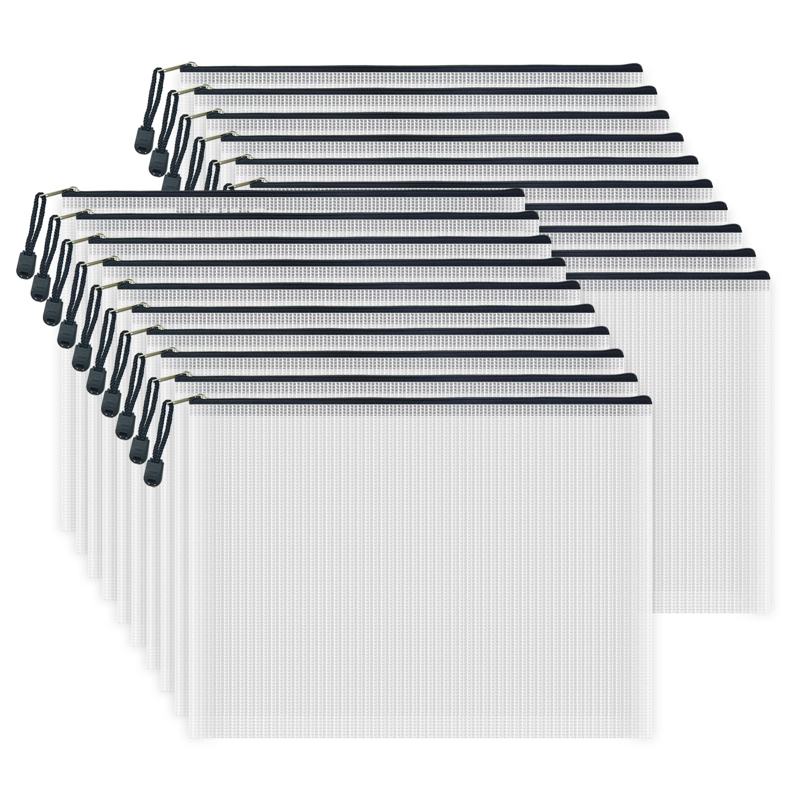 Austark 20 Pcs Zipper File Bags, Plastic Mesh Pouch, Board Game Storage Bag, Waterproof Bags For Office School (A4 Size 13.4'X9