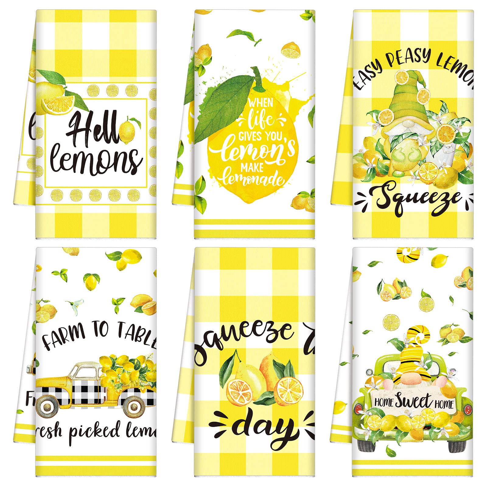 Set of 6 Lemon Kitchen Towels Summer Dish Beach Cloth Tea Towel Hello Lemons Nautical Kitchen Hand Tea Towels, Housewarming Gift