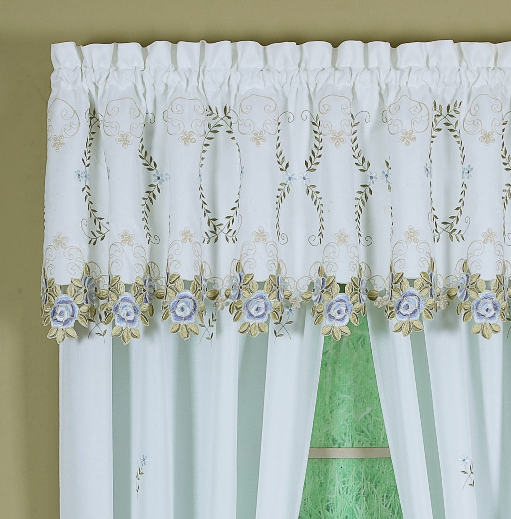Today'S Curtain Verona Reverse Embroidery Tailored Valance, 18', White/Blue