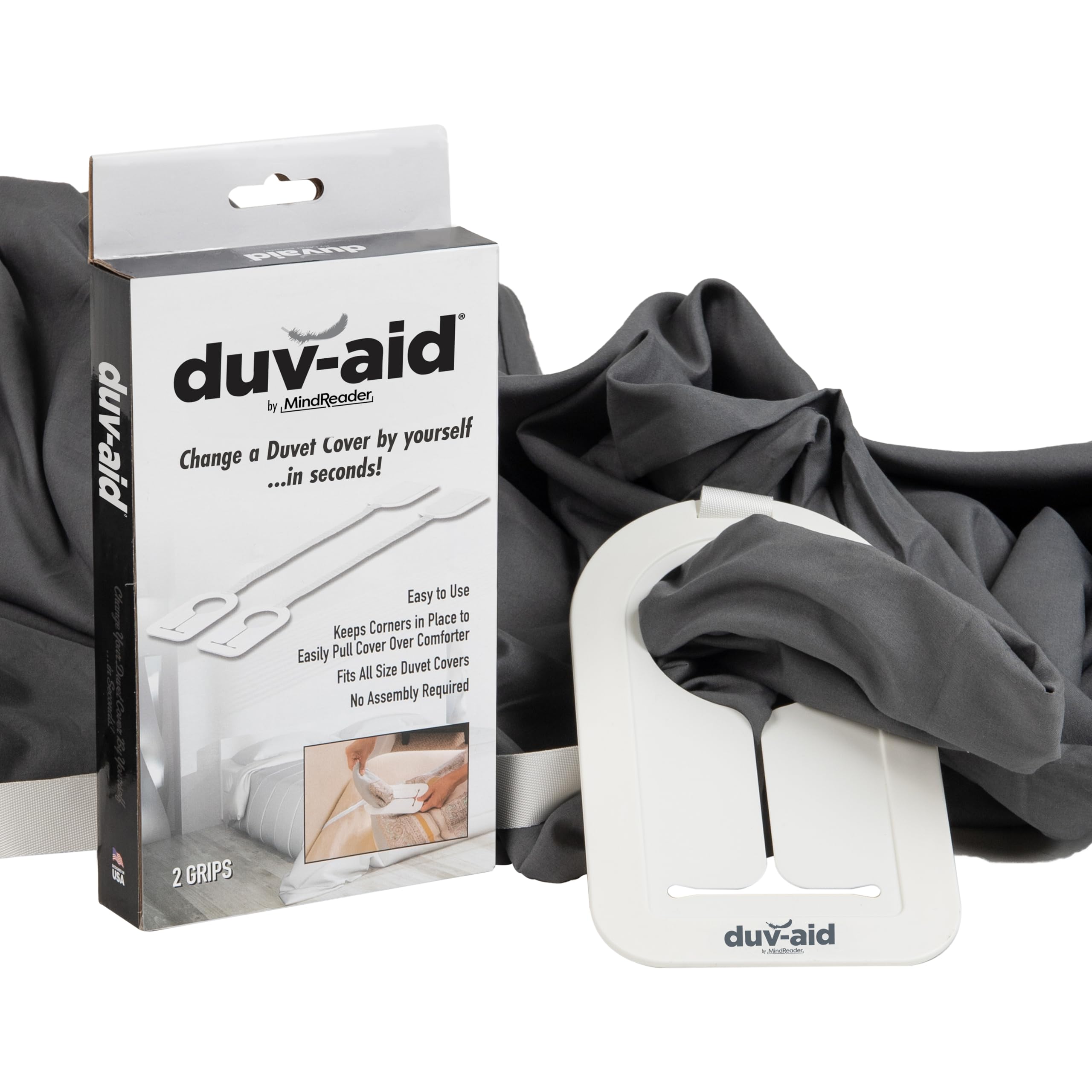 Mind Reader duvaid Duvet Cover Changer Set - Easily Change Your Duvet Cover by Yourself. Prevents Slipping. 2 Grips per Pack, Wh