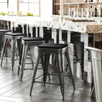 Flash Furniture Kai Commercial Grade Indoor-Outdoor Counter Height Stool - Black Metal Frame - Black Poly Resin Seat - 24' High - Backless