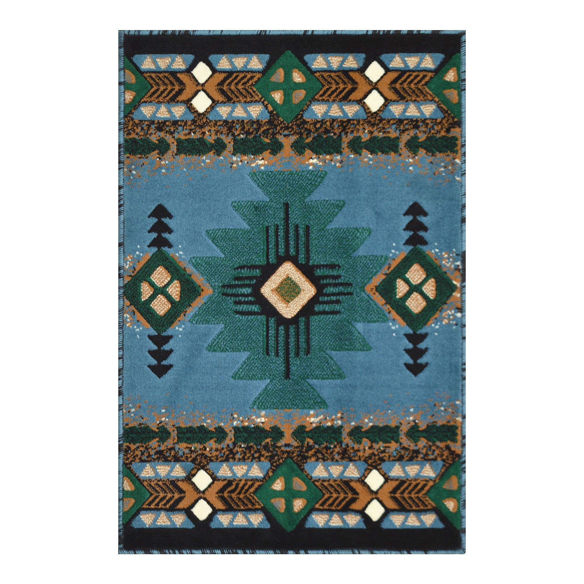 YHSF South West Native American Area Rug C318 (Blue-Green, 2 Feet x 3 Feet 4 Inches)