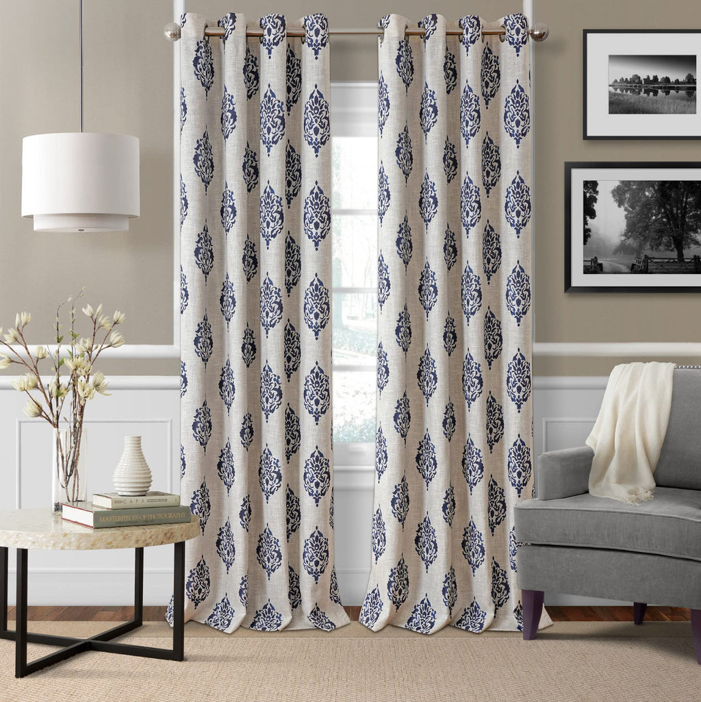 Elrene Home Fashions Navara Medallion Room-Darkening Window Curtain, Single Panel, 52'' x 95'' (1 Panel), Navy