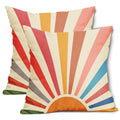 Boho Sun Sunshine Pillow Covers 16X16 Sunset Aesthetic Colorful Rainbow Decorative Linen Couch Pillow Cases With Zipper Set Of 2