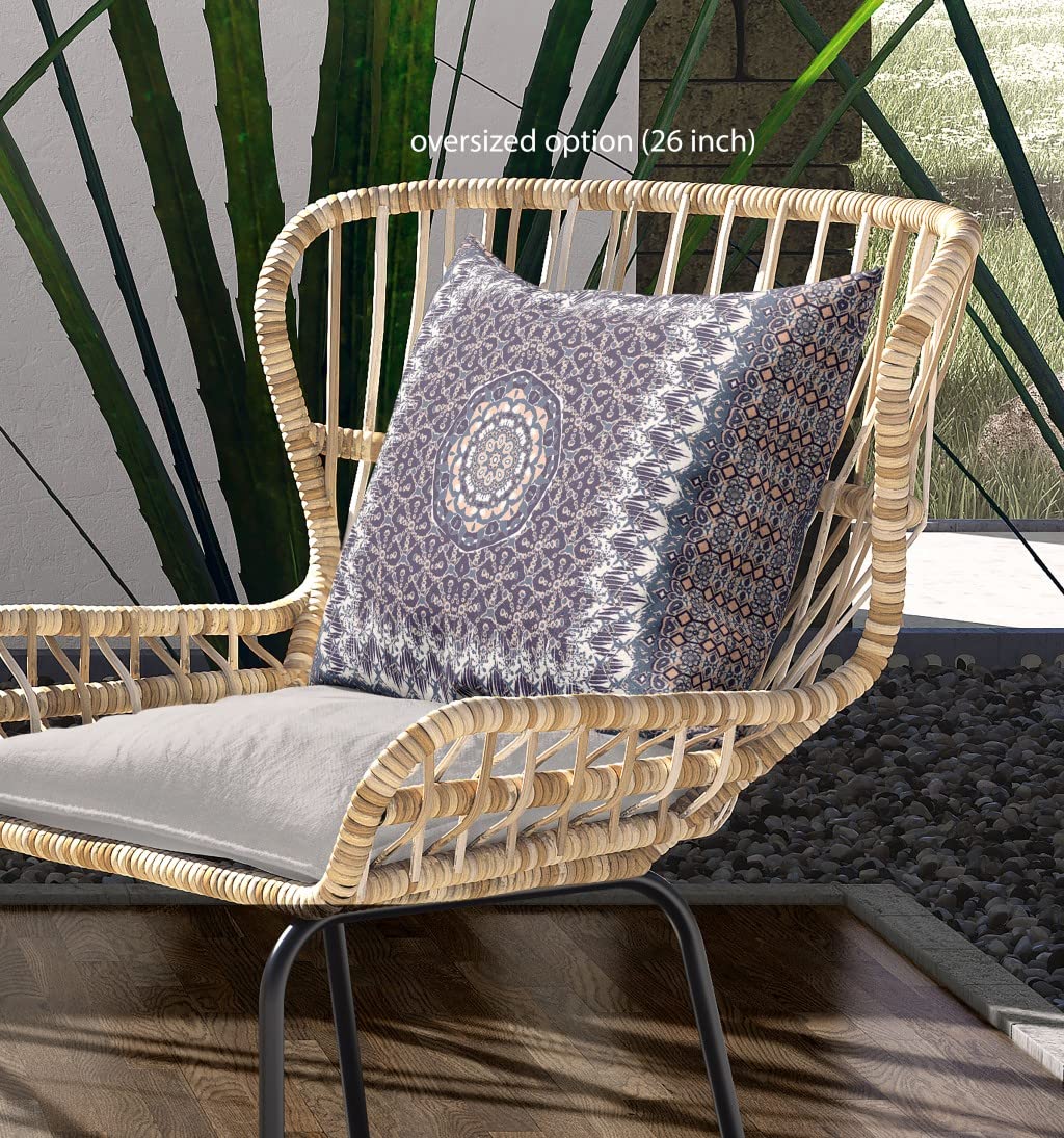 HomeRoots Indigo Peach Broadcloth 28â€ Gray Peach Holy Floral Indoor Outdoor Throw Pillow