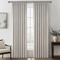 Natural Melange Pleat Room Darkening Curtains 84 Inch Length 2 Panels Set for Living Room, Linen Look Memory Trained Pinch Pleat
