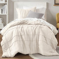 Comfort Spaces Cream Twin Size Comforter Set - 2 Pieces Pintuck Pleated Bedding Sets, All Season Lightweight, Extra Softness Pre