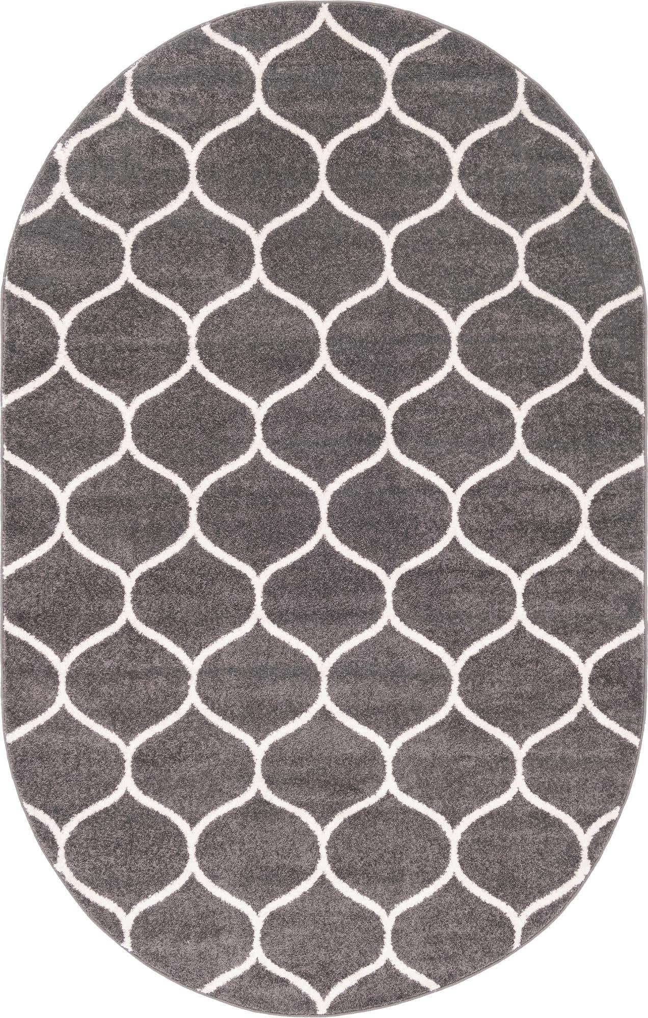 Unique Loom Trellis Frieze Collection Area Rug - Rounded (5' x 8' Oval, Dark Gray/ Ivory)