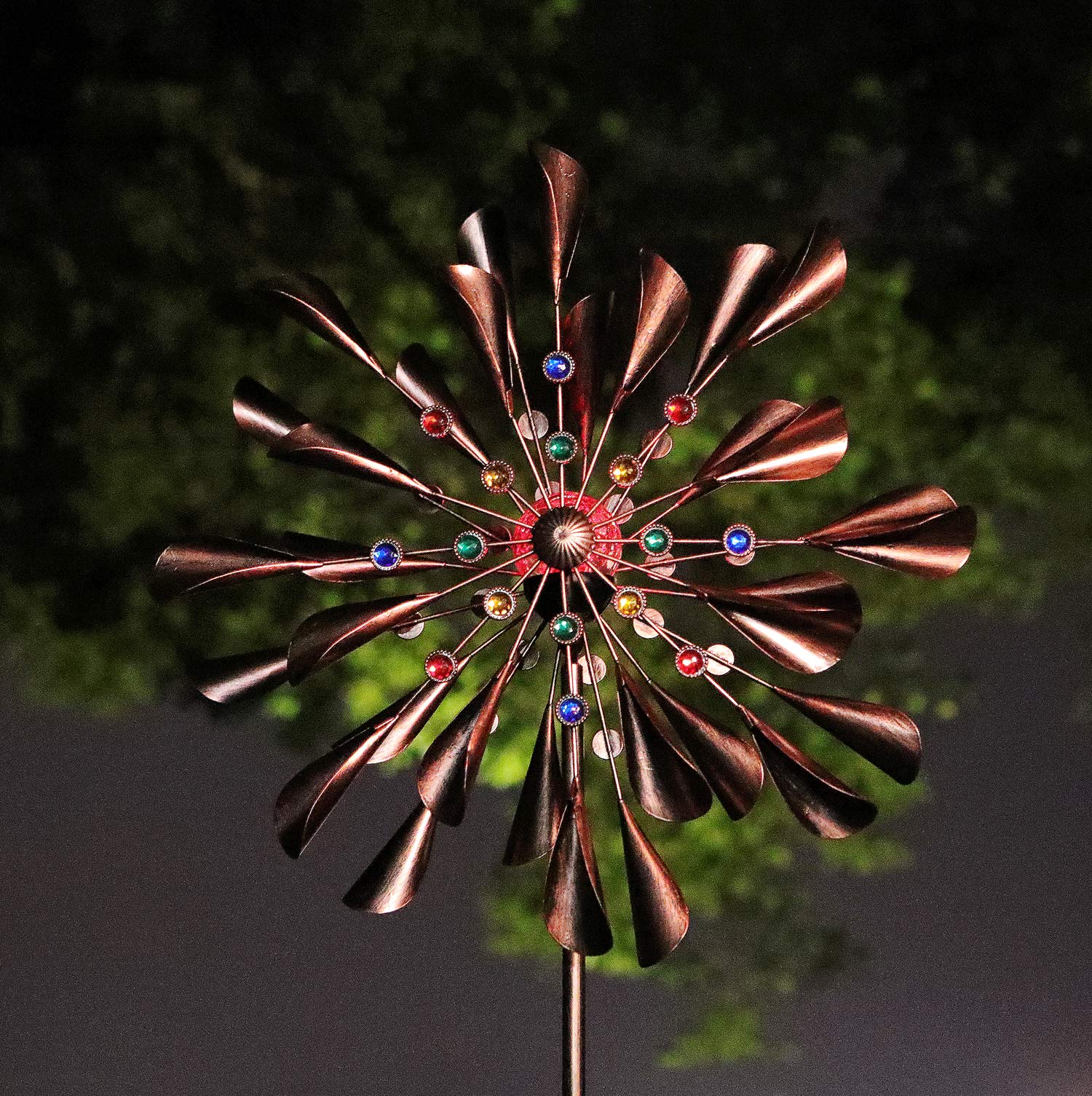 Wsgift Large 79In Copper Kinetic Wind Spinner Multi-Color Seasonal Led Lighting Solar Powered Glass Ball Metal Wind Catchers Spi