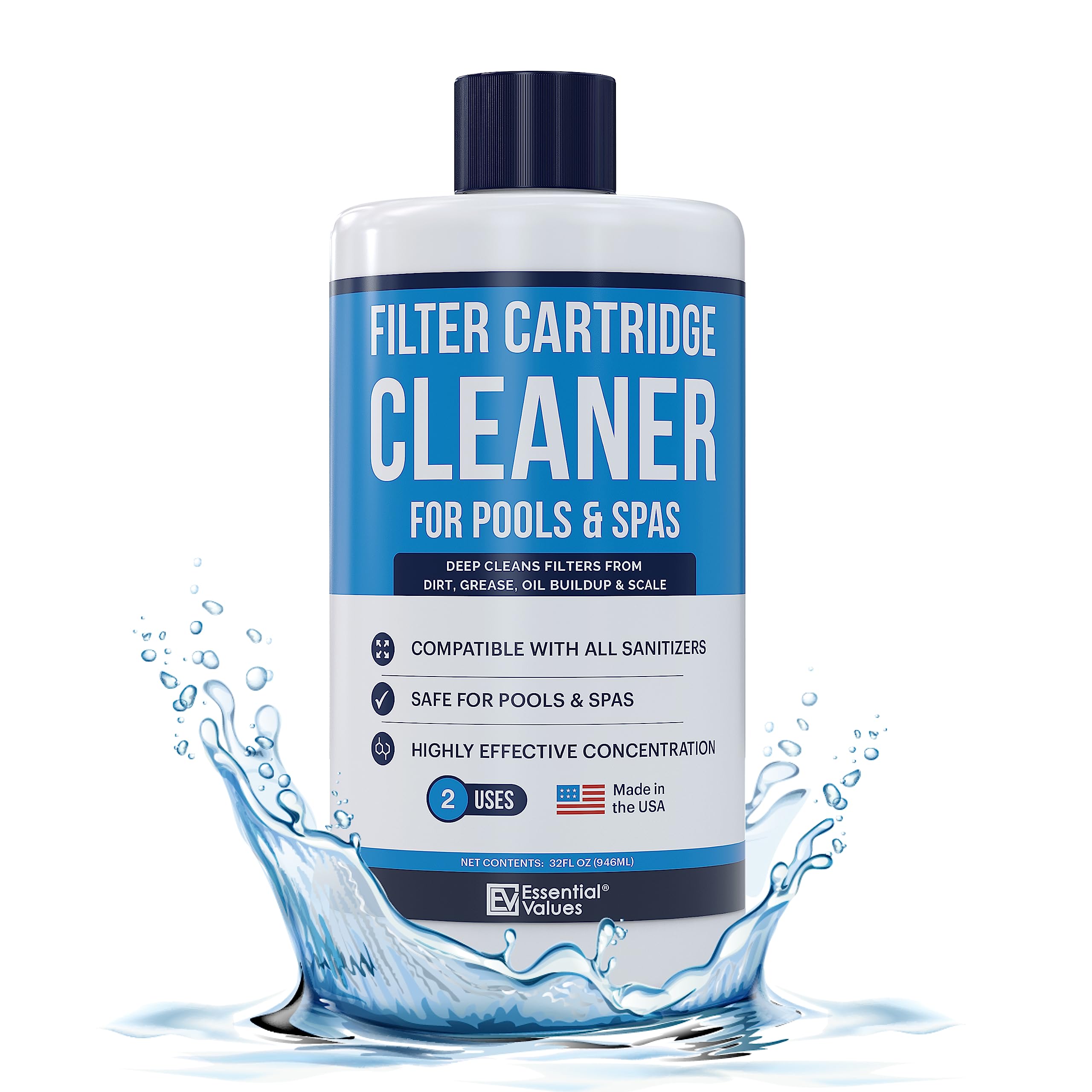 Spa Filter Cleaner (32Oz, 2 Uses), Pool Filter Cleaner  Made In Usa - Hot Tub Cleaner, Excellent Cleaning Solution For Both Pool