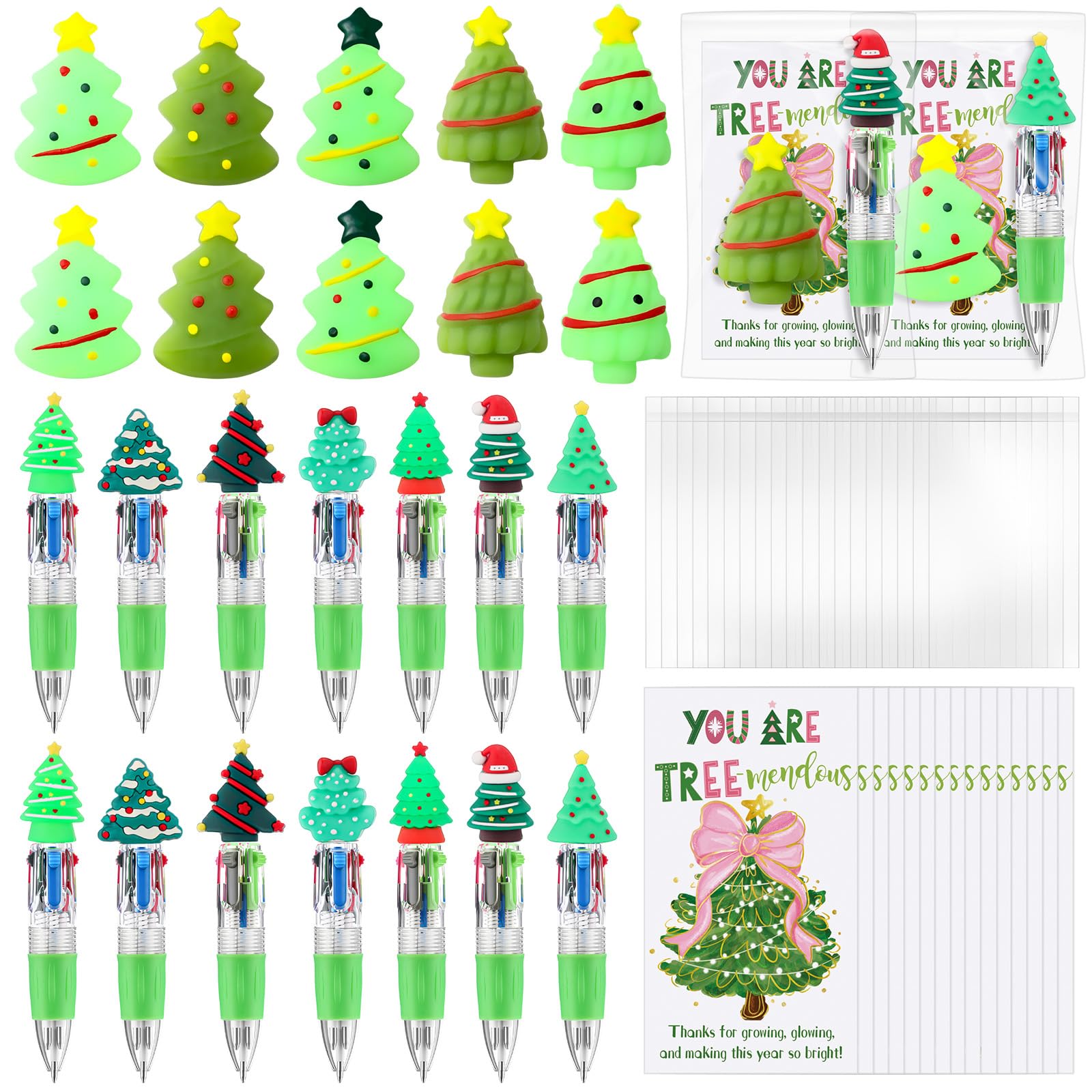 TaoBary 15 Sets Xmas Tree Motivational Support 4-in-1 Multicolor Ballpoint Pen Squeeze Mini Stress Balls Gift Bulk Inspirational