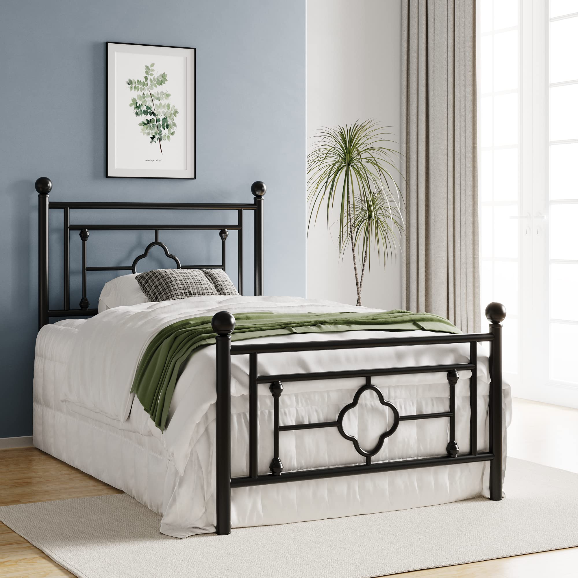 Hoomic 14 Inch Twin Size Metal Platform Bed Frame, Vintage Victorian Style, Wrought Iron Headboard And Footboard/Mattress Foundation For Storage/No Box Spring Required/Easy Assembly/Black