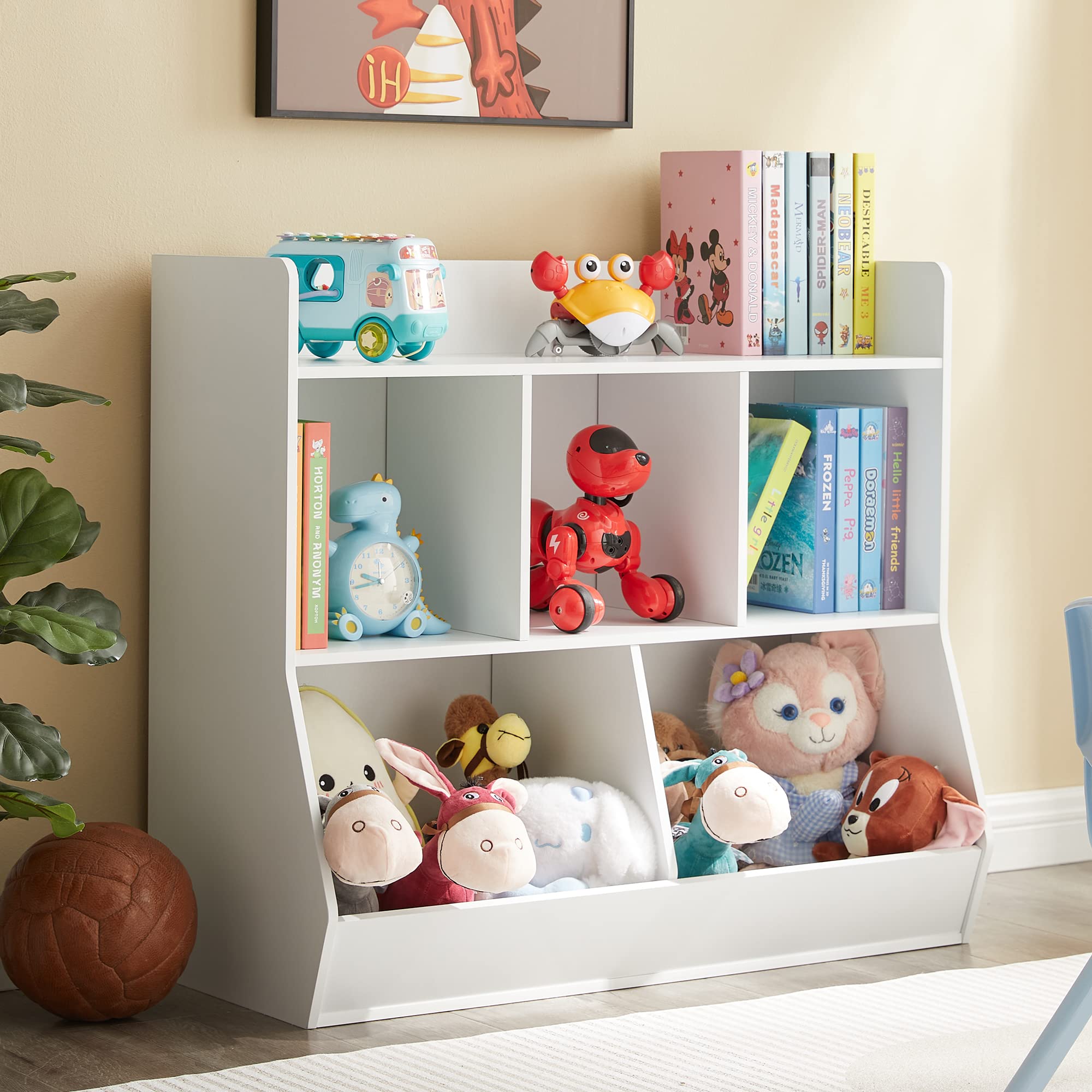 Kovhzcu Toy Storage Organizer with Bookshelf, 5-Cubby Childrens Toy Shelf, Toy Storage Cabinet, Suitable for Childrens Room, P