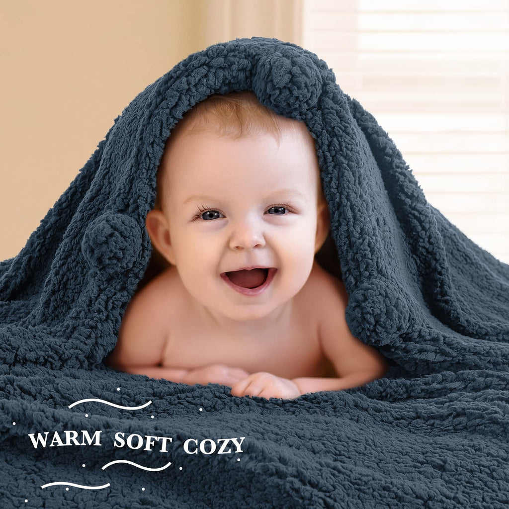 Lbro2M Double Sided Sherpa Blanket,Queen Size Super Soft Fuzzy Plush Warm Cozy Fluffy Throw Reversible Luxurious Blankets (Navy Blue)
