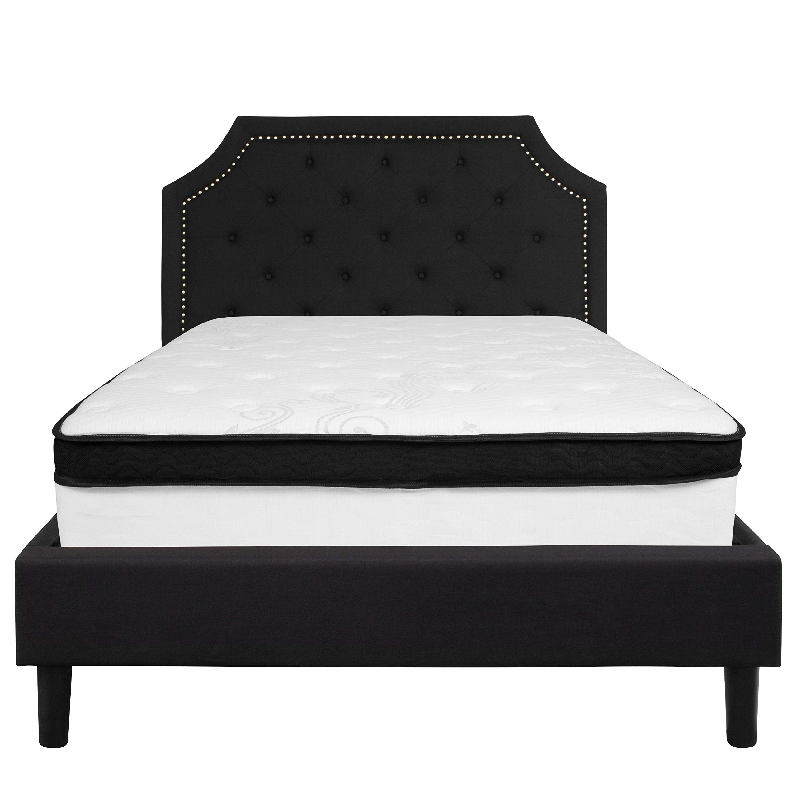Flash Furniture Brighton Full Size Tufted Upholstered Platform Bed In Black Fabric With Memory Foam Mattress